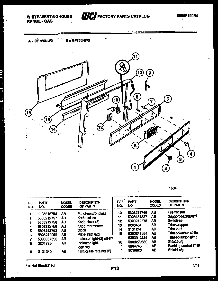 White-Westinghouse GF750NW2 backguard diagram