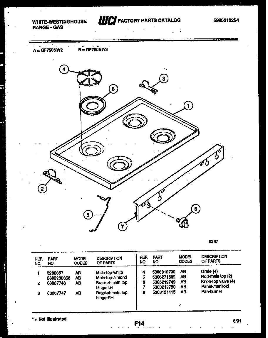 White-Westinghouse GF750NW2 cooktop parts diagram