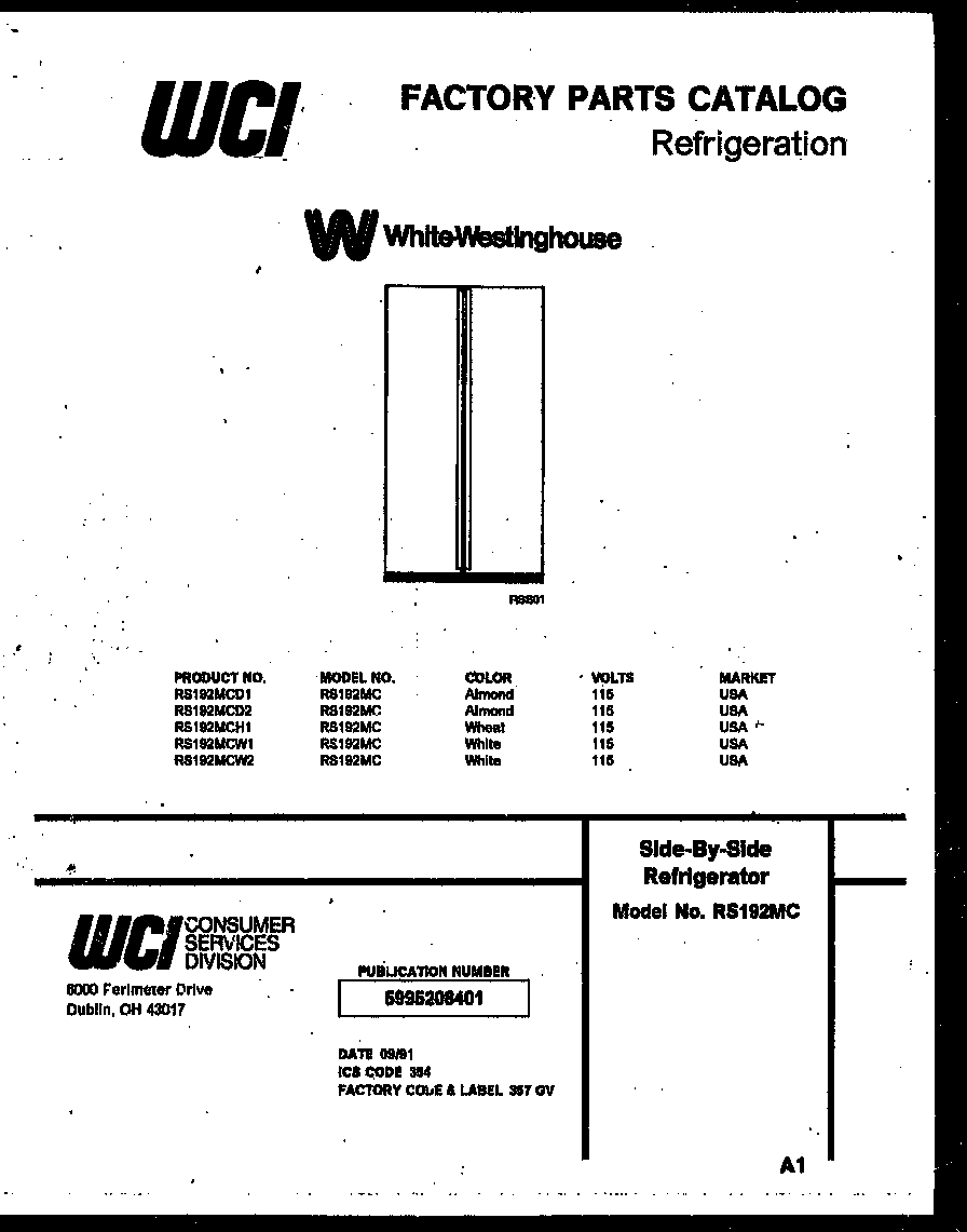 White-Westinghouse RS192MCD2 front cover diagram