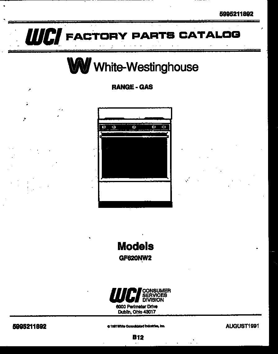 White-Westinghouse GF620ND2 cover page diagram