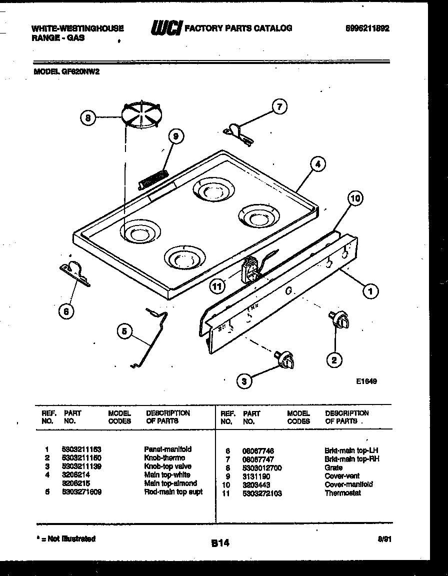 White-Westinghouse GF620ND2 cooktop parts diagram