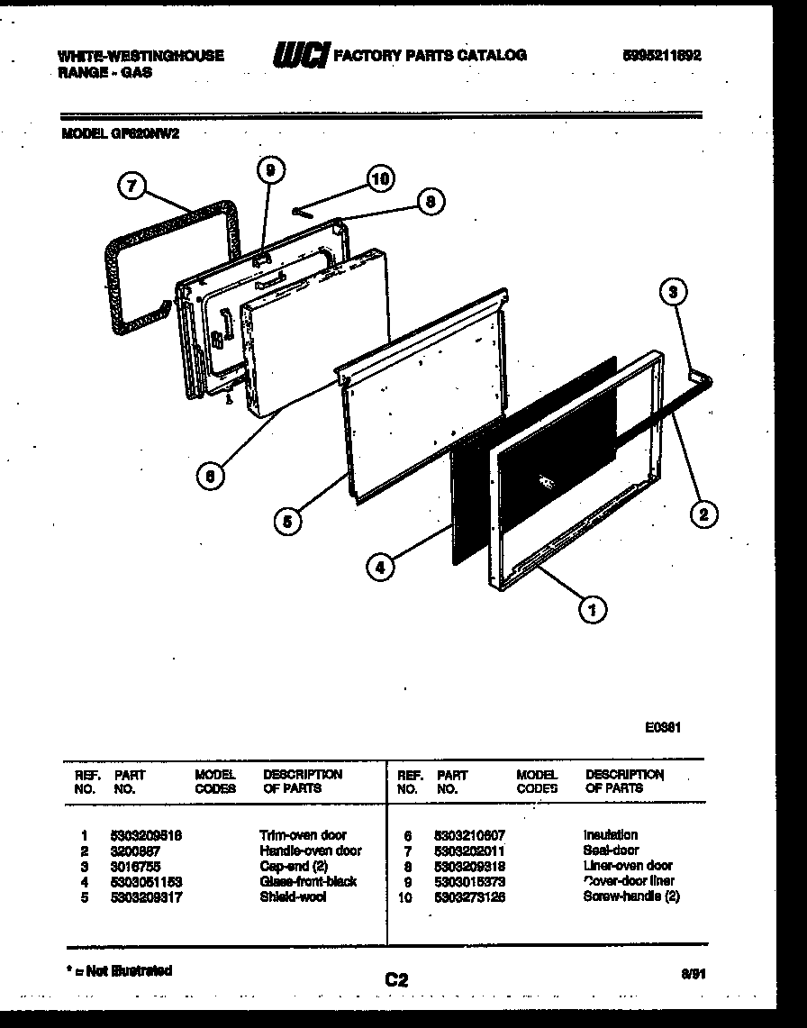 White-Westinghouse GF620ND2 door parts diagram