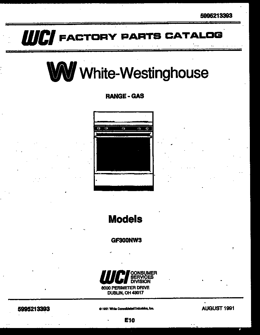White-Westinghouse GF300NW3 cover page diagram