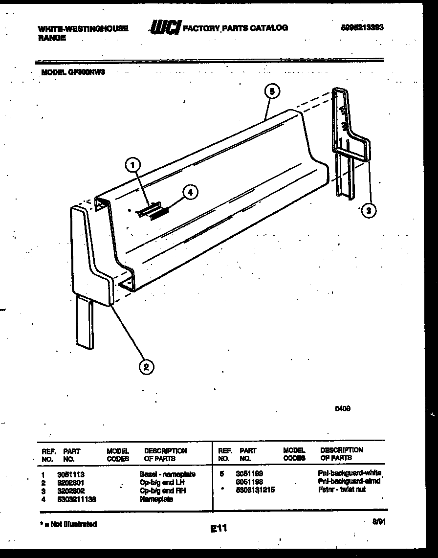 White-Westinghouse GF300NW3 backguard diagram