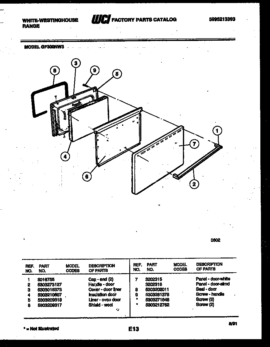 White-Westinghouse GF300NW3 door parts diagram