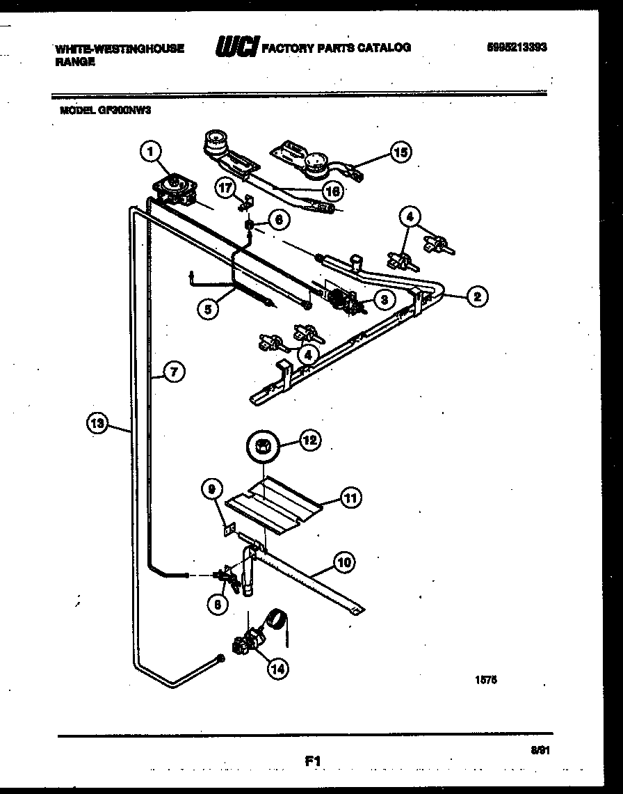 White-Westinghouse GF300NW3 burner, manifold and gas control diagram