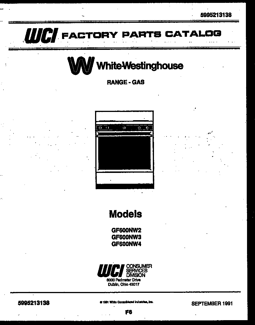 White-Westinghouse GF600ND2 cover page diagram