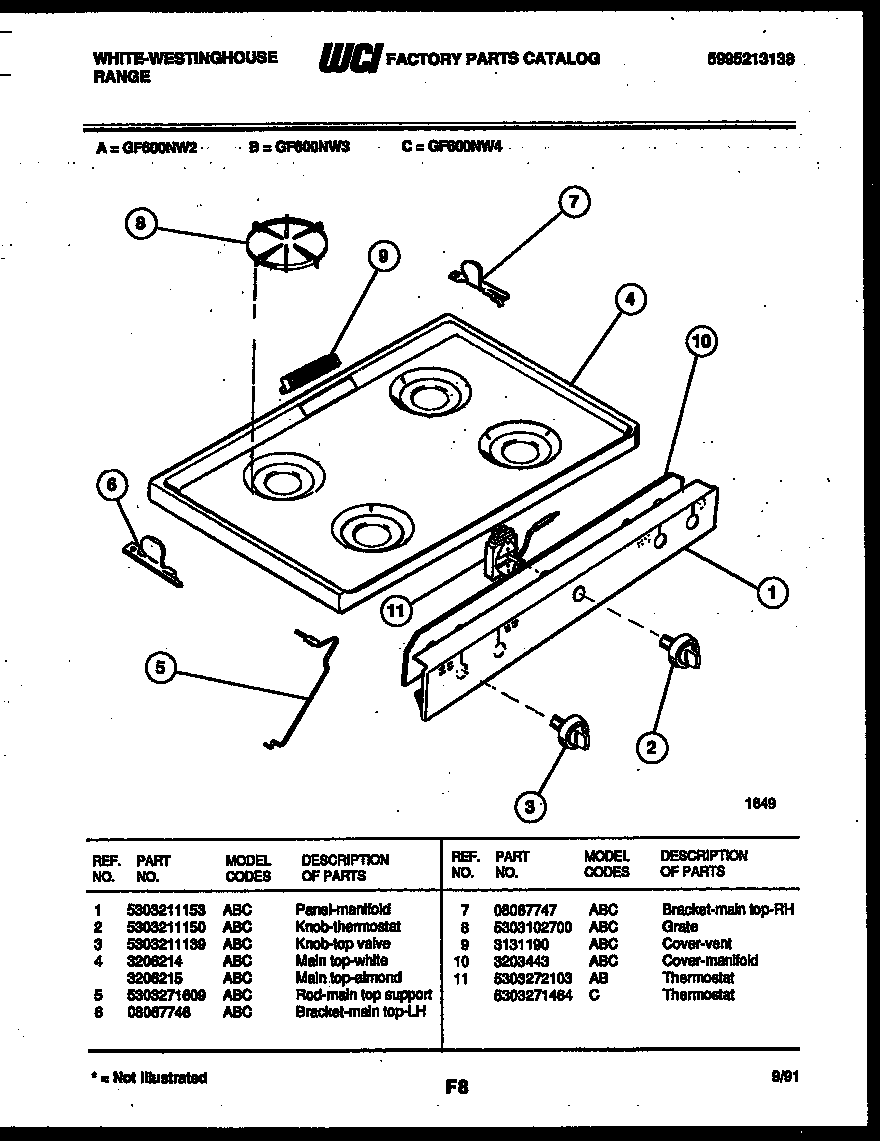White-Westinghouse GF600ND2 cooktop parts diagram