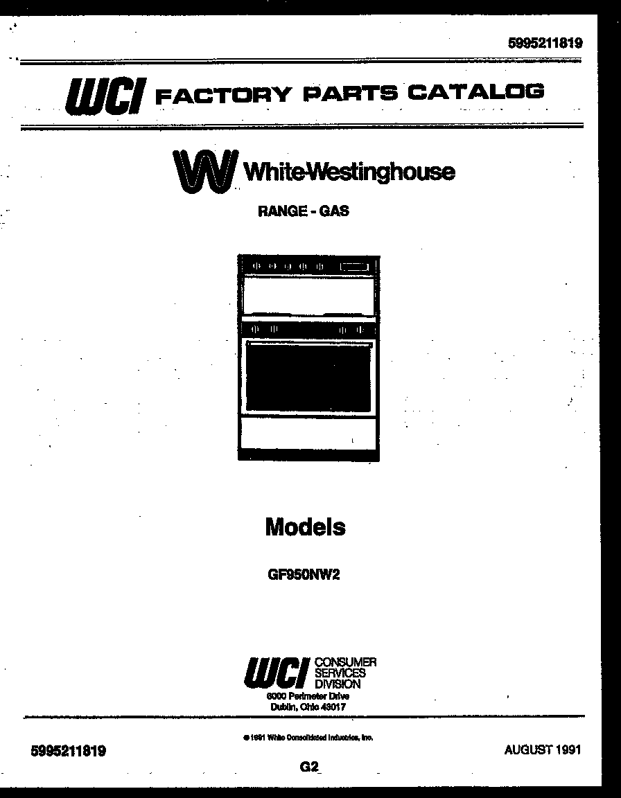 White-Westinghouse GF950NW2 cover page diagram
