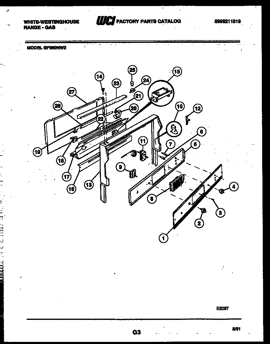 White-Westinghouse GF950NW2 backguard diagram