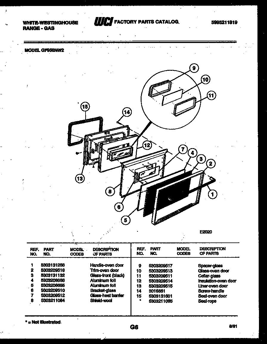 White-Westinghouse GF950NW2 door parts diagram