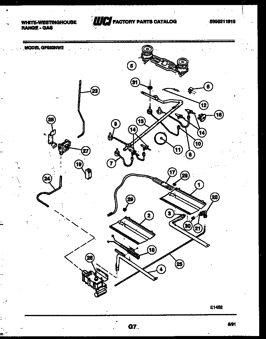 White-Westinghouse GF950NW2 burner, manifold and gas control diagram