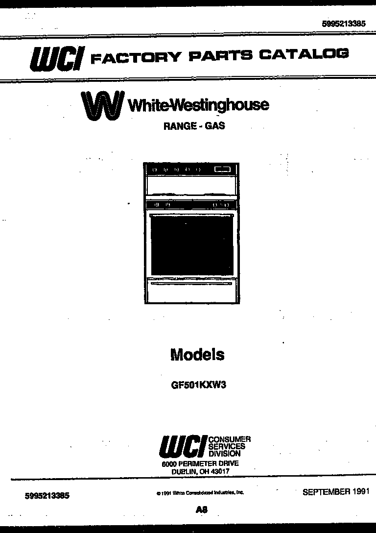 White-Westinghouse GF501KXD3 cover page diagram