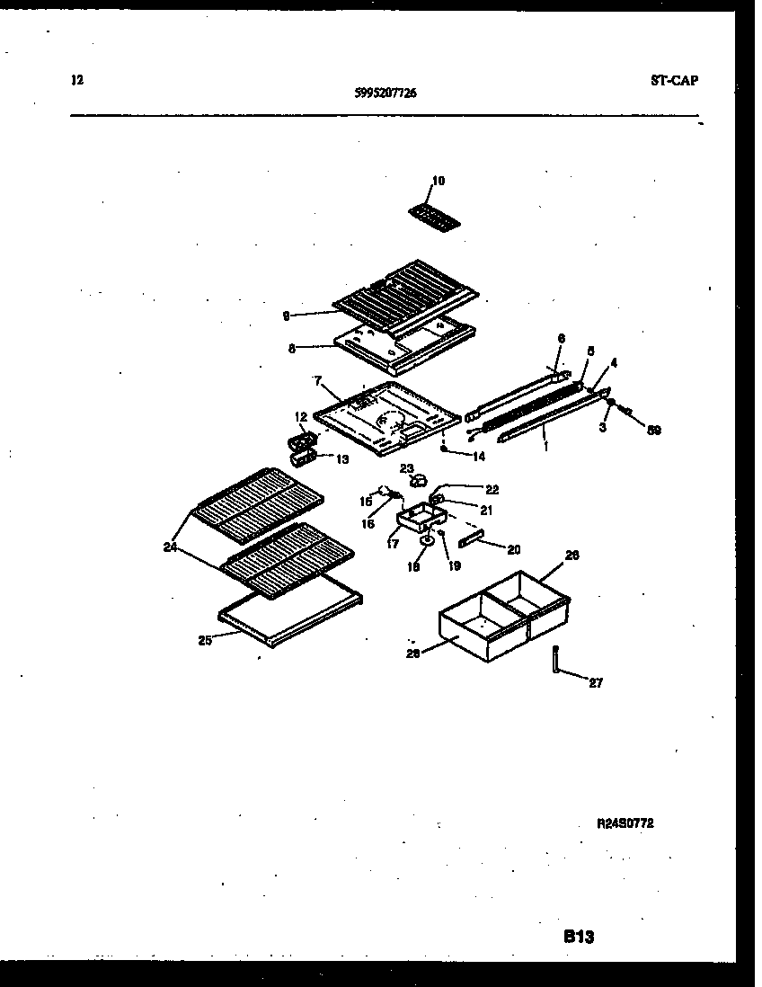 White-Westinghouse RT163LCW3 shelves and supports diagram