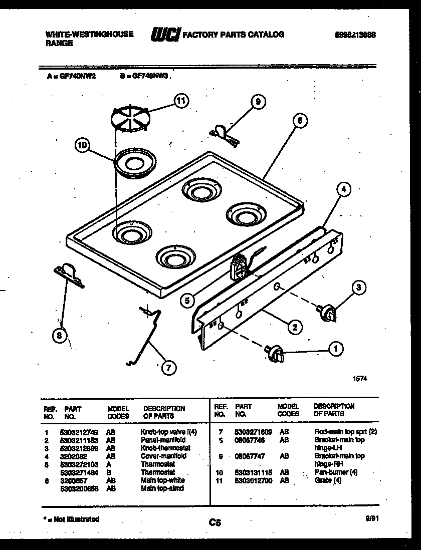 White-Westinghouse GF740ND3 cooktop parts diagram