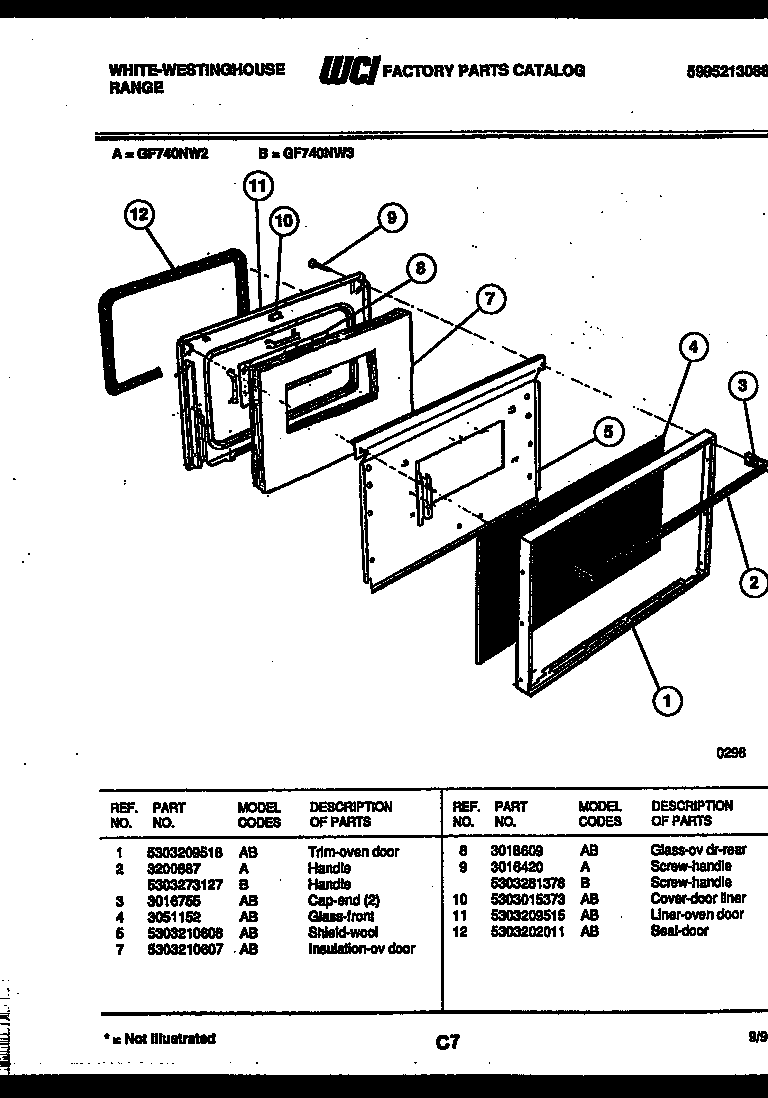 White-Westinghouse GF740ND3 door parts diagram