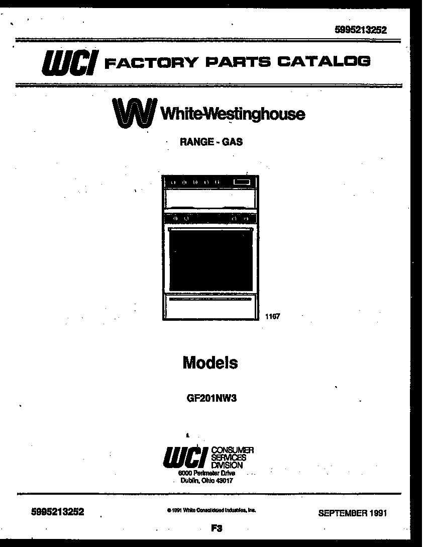 White-Westinghouse GF201NW3 cover page diagram