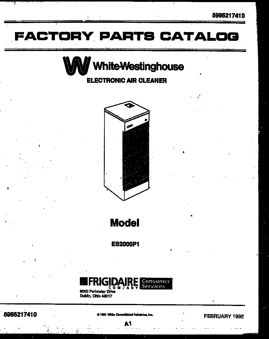 White-Westinghouse ES2000P1 front cover diagram