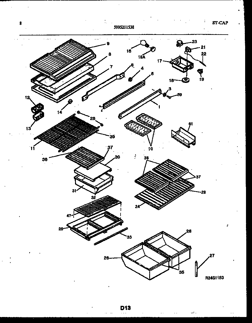 White-Westinghouse RT196PLW0 shelves and supports diagram
