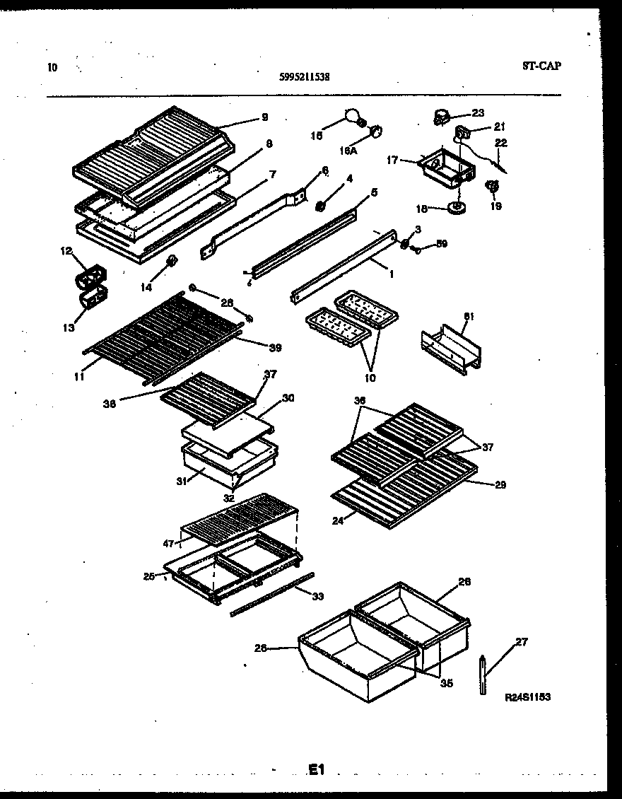 White-Westinghouse RT196PLW0 shelves and supports diagram