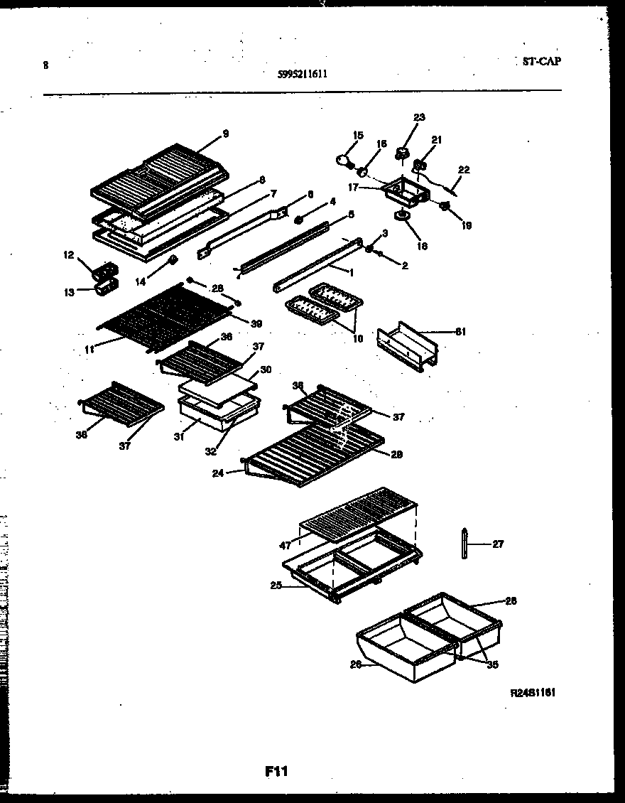 White-Westinghouse RT216PCD0 shelves and supports diagram