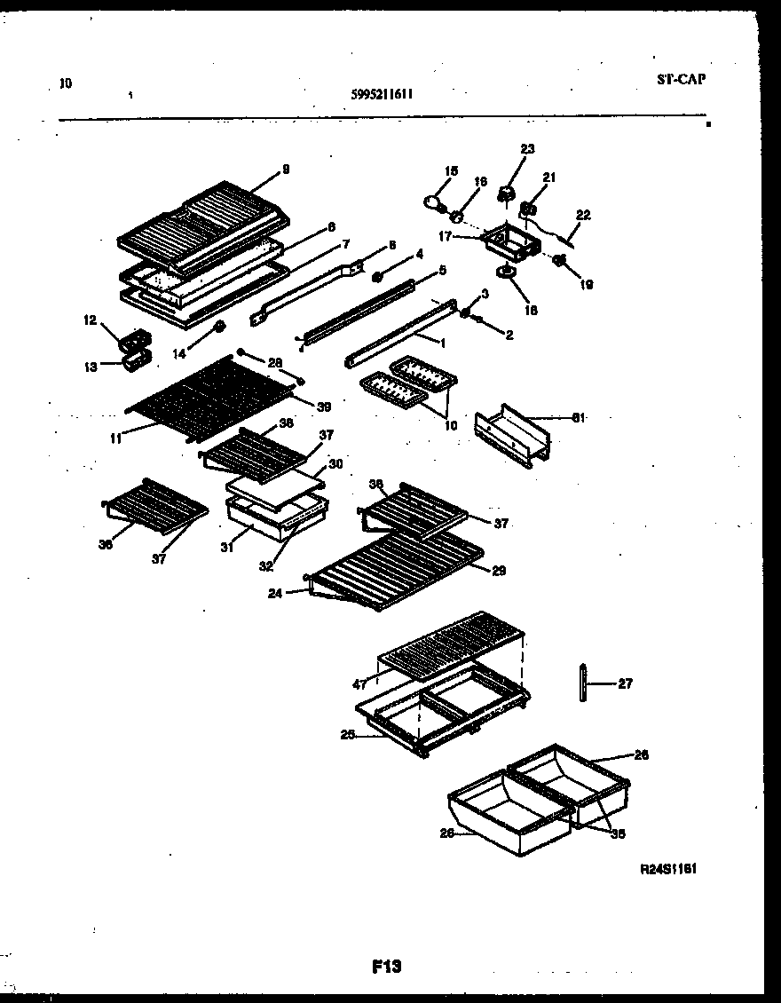 White-Westinghouse RT216PCD0 shelves and supports diagram