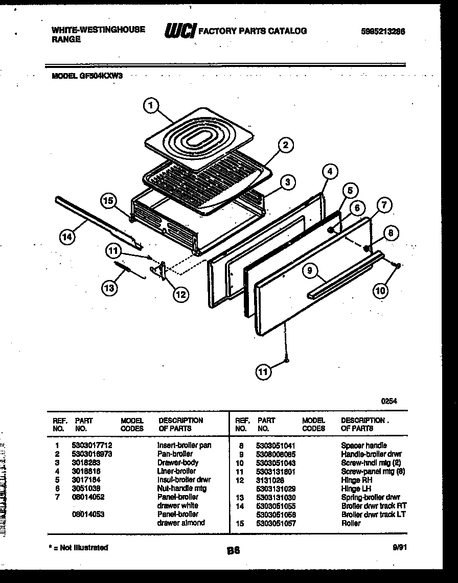 White-Westinghouse GF504KXW3 broiler drawer parts diagram