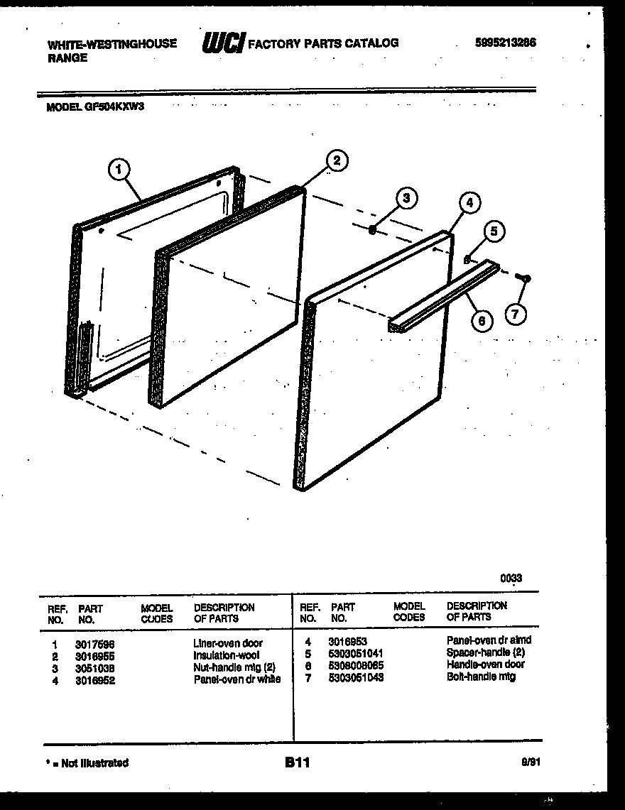 White-Westinghouse GF504KXW3 door parts diagram