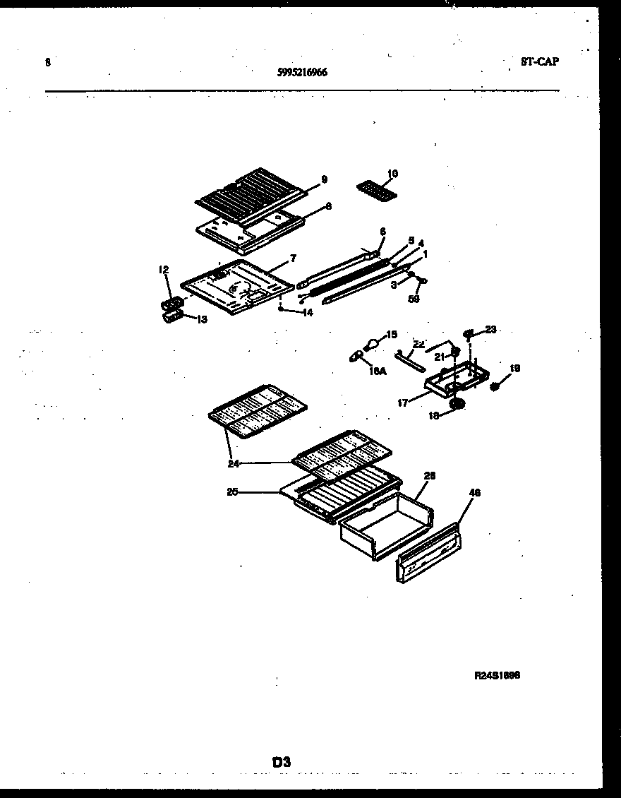 White-Westinghouse RT153MLD1 shelves and supports diagram