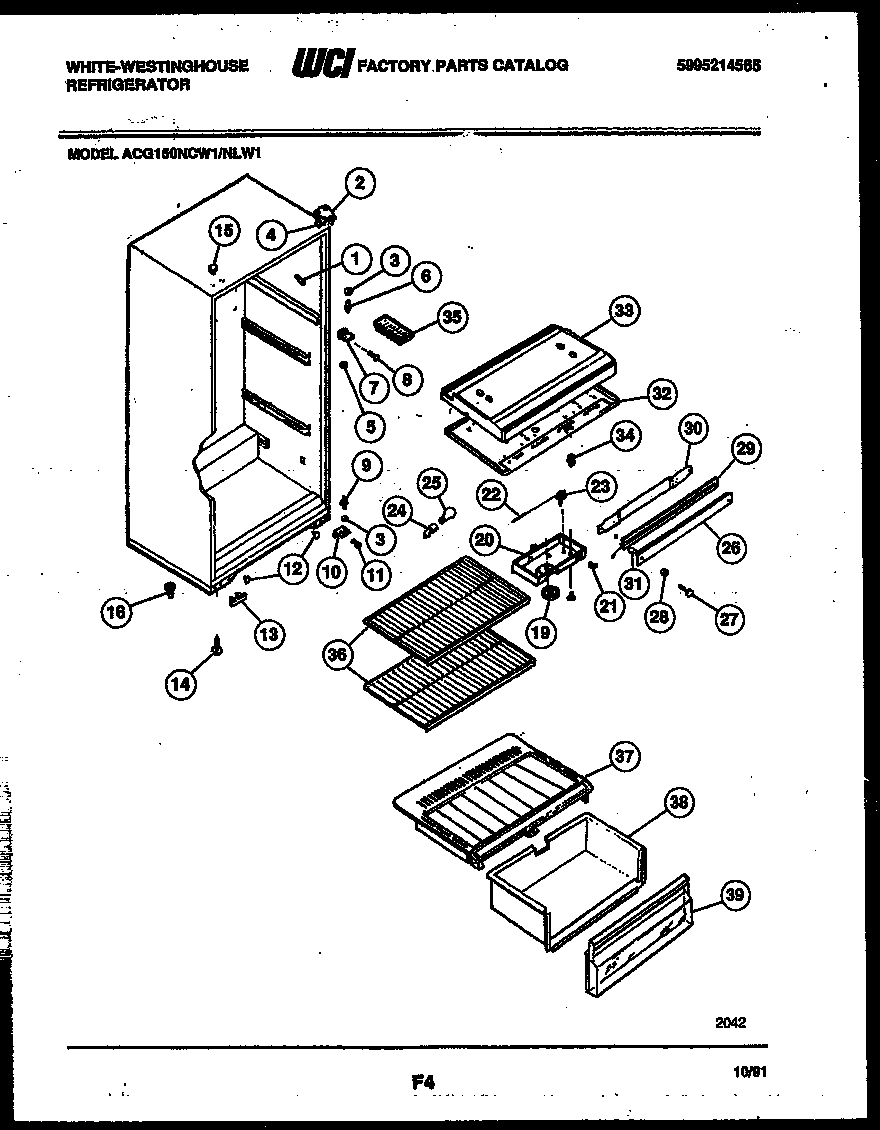 White-Westinghouse ACG150NLW1 cabinet parts diagram