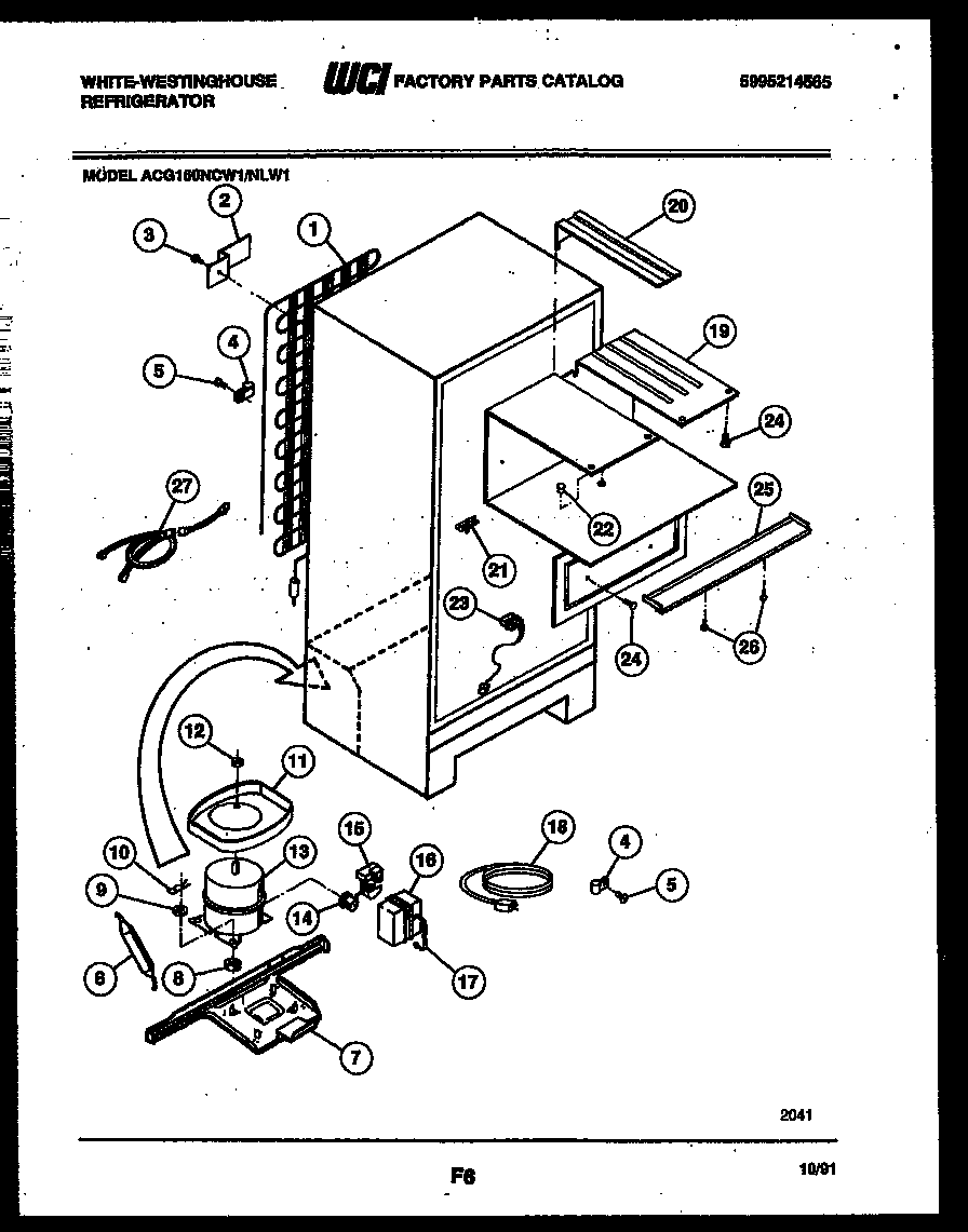 White-Westinghouse ACG150NLW1 system and automatic defrost parts diagram