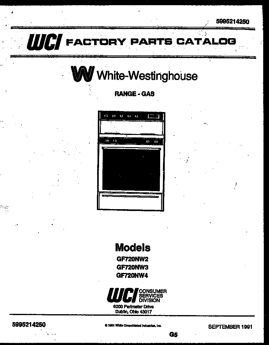 White-Westinghouse GF720NW2 cover page diagram
