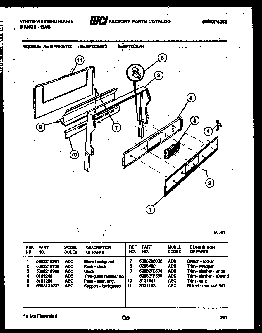 White-Westinghouse GF720NW2 backguard diagram