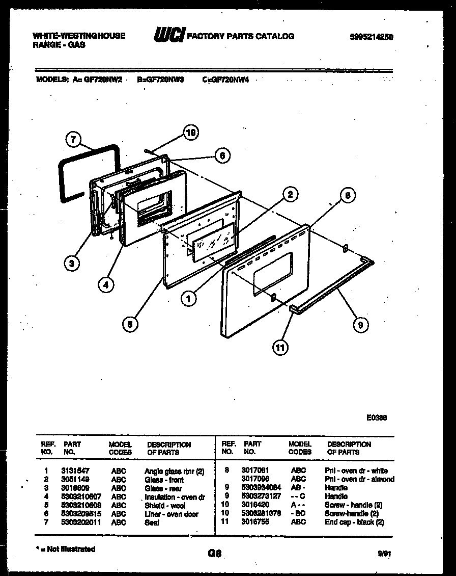White-Westinghouse GF720NW2 door parts diagram