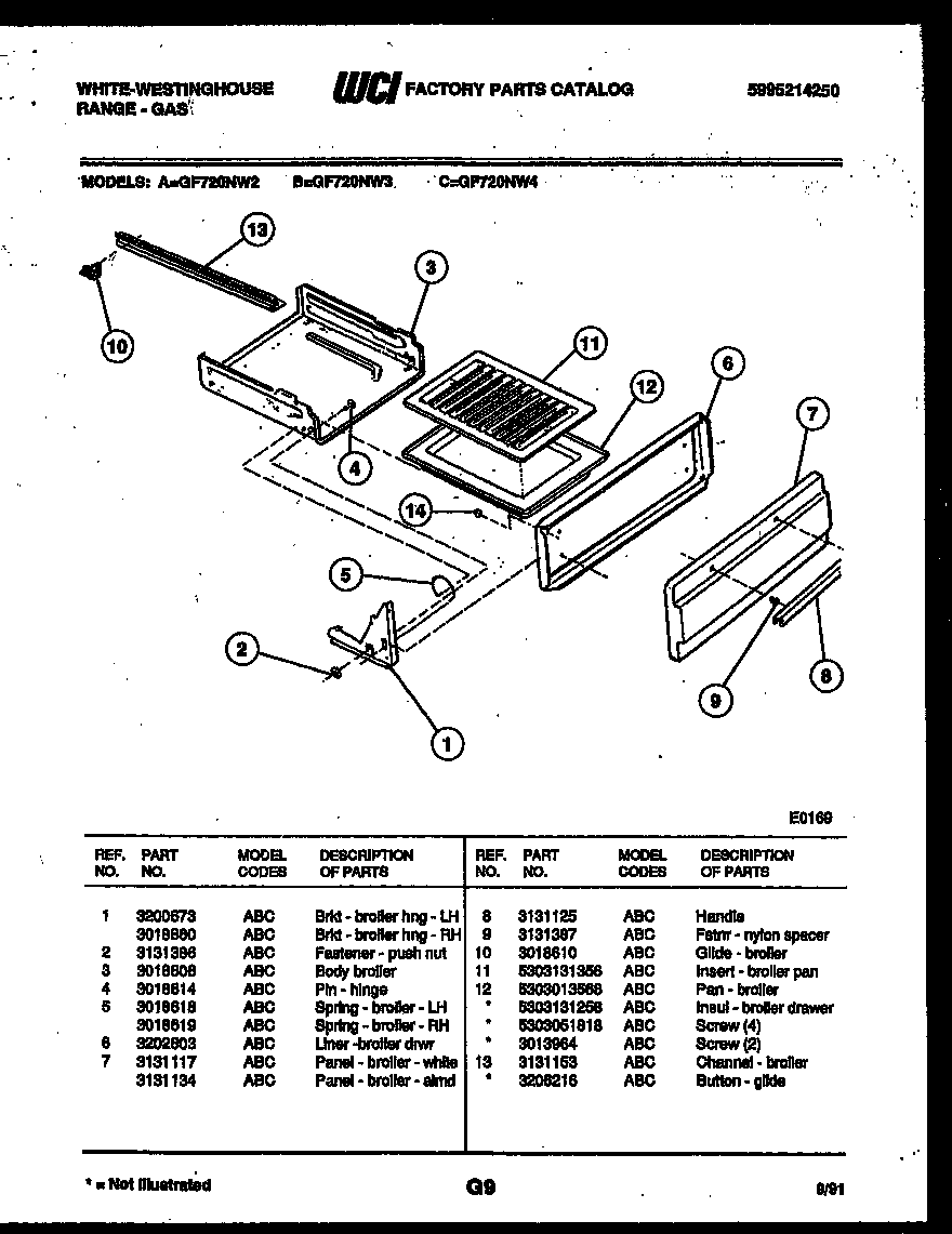 White-Westinghouse GF720NW2 broiler drawer parts diagram