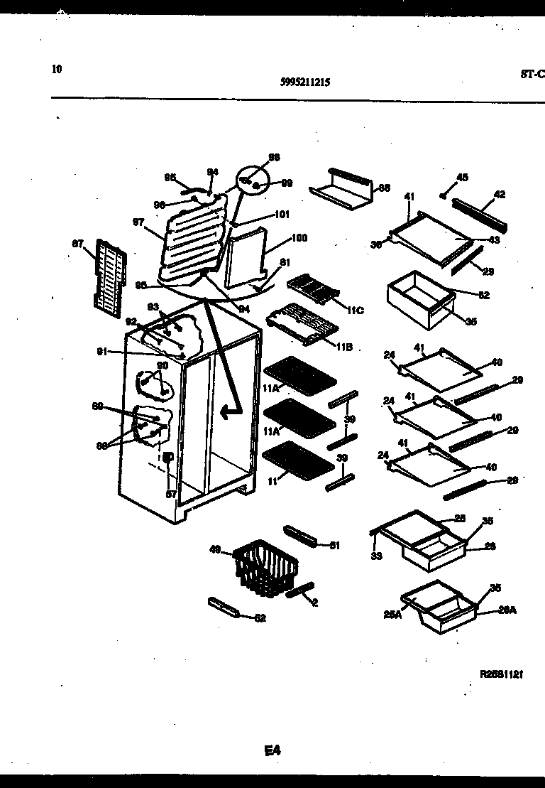 White-Westinghouse RS249NCH0 shelves and supports diagram