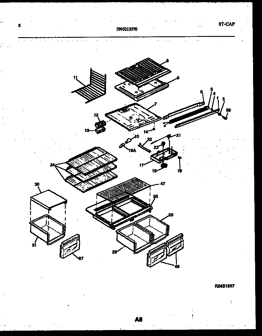White-Westinghouse RT185NCD0 shelves and supports diagram