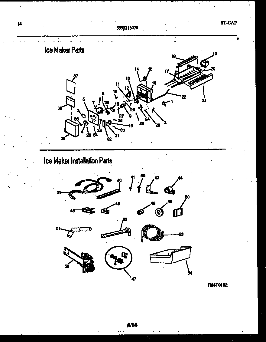 White-Westinghouse RT185NCD0 ice maker and installation parts diagram