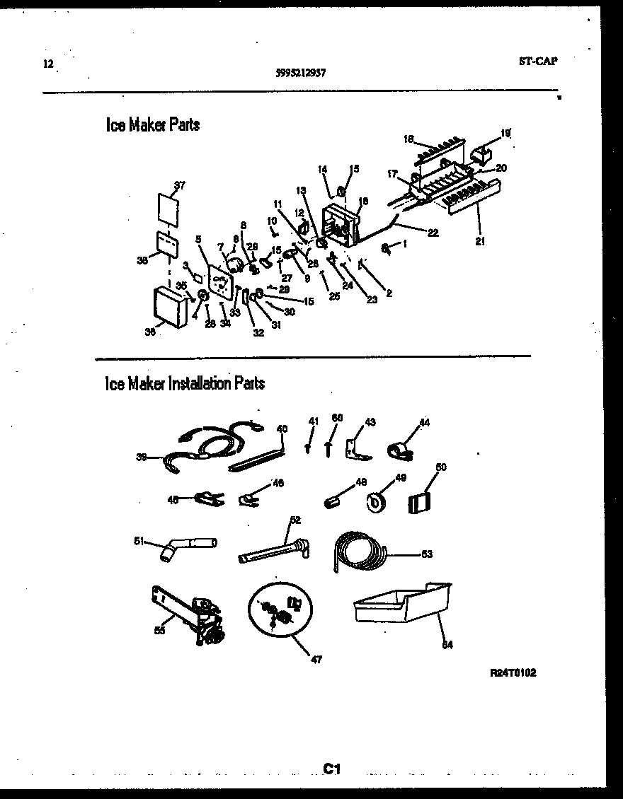 White-Westinghouse ATG185NLD0 ice maker and installation parts diagram