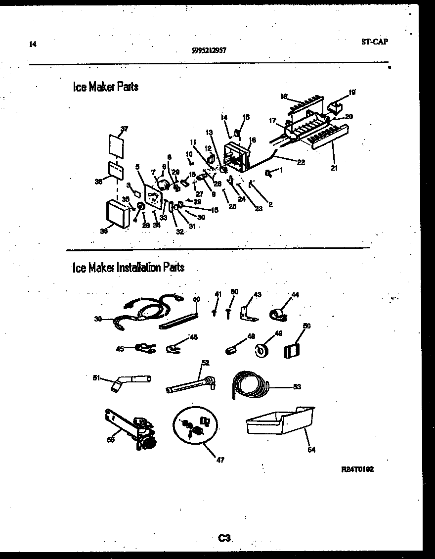 White-Westinghouse ATG185NLD0 ice maker and installation parts diagram