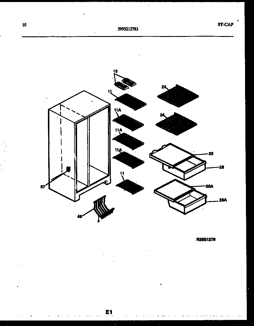 White-Westinghouse RSG192NCW1 shelves and supports diagram