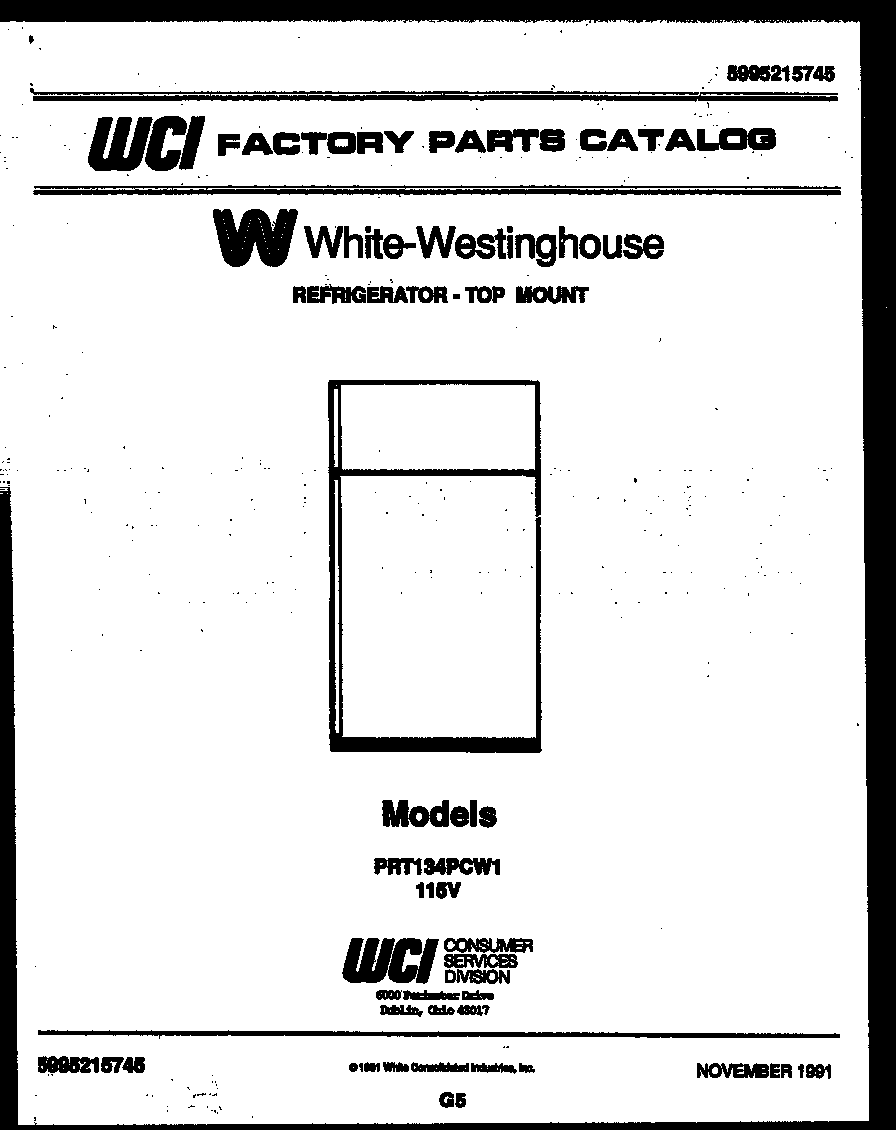 White-Westinghouse PRT134PCW1 cover page diagram