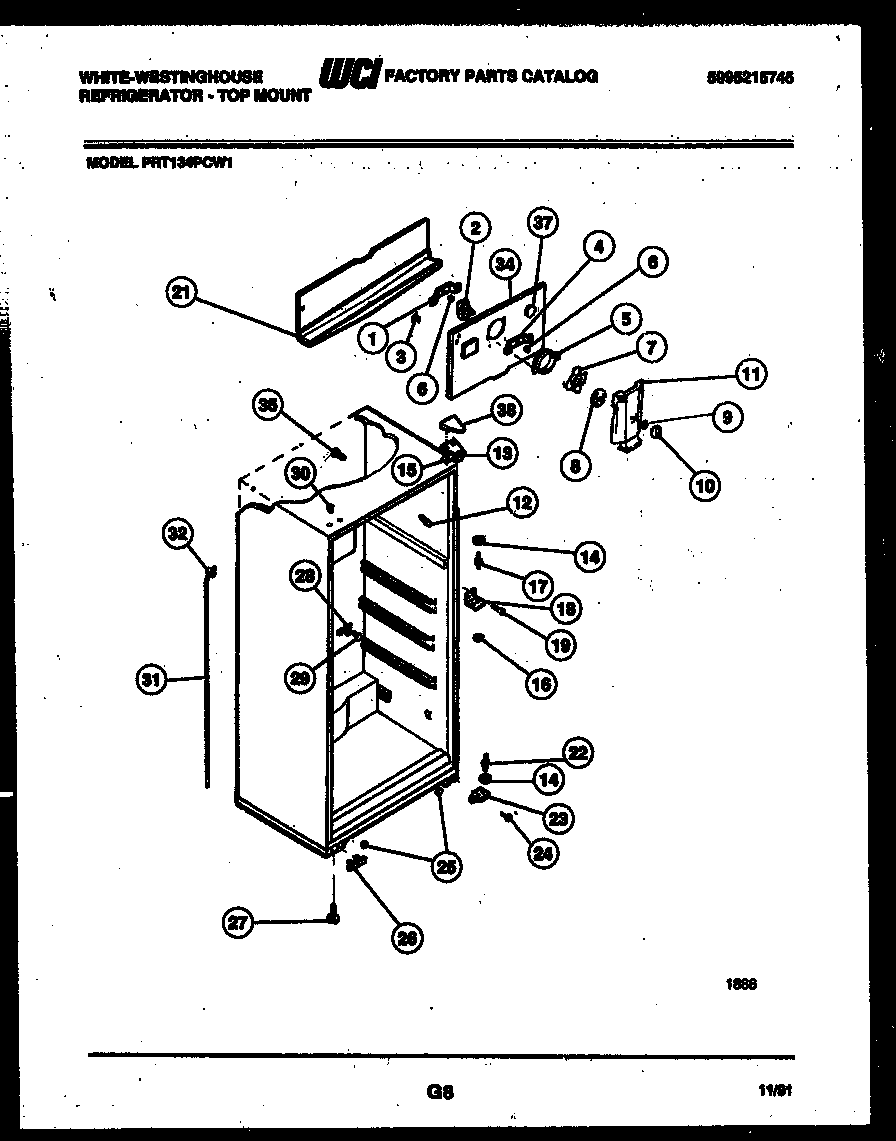 White-Westinghouse PRT134PCW1 cabinet parts diagram