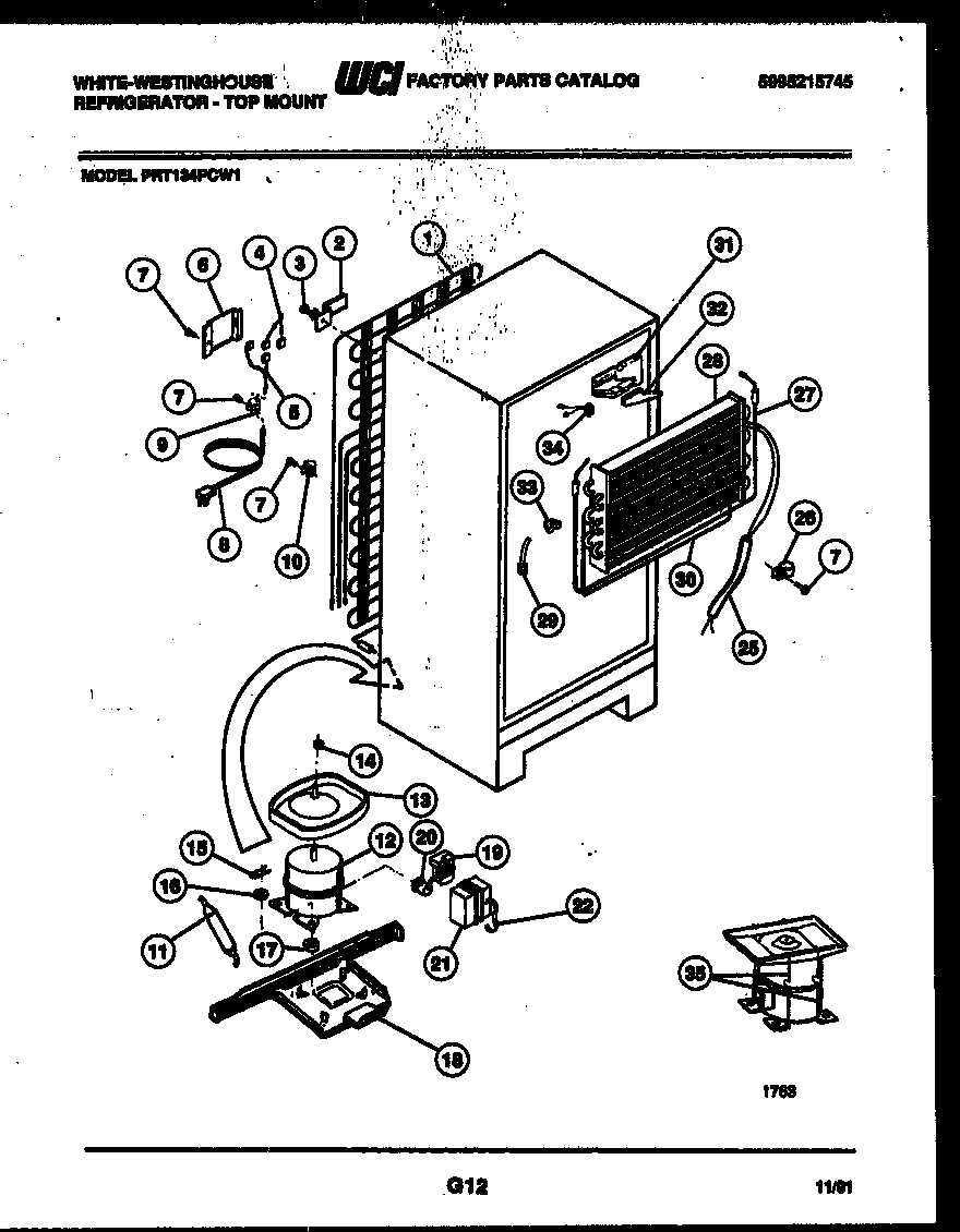 White-Westinghouse PRT134PCW1 system and automatic defrost parts diagram