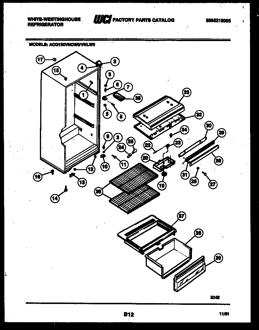White-Westinghouse ACG130VNLW0 cabinet parts diagram