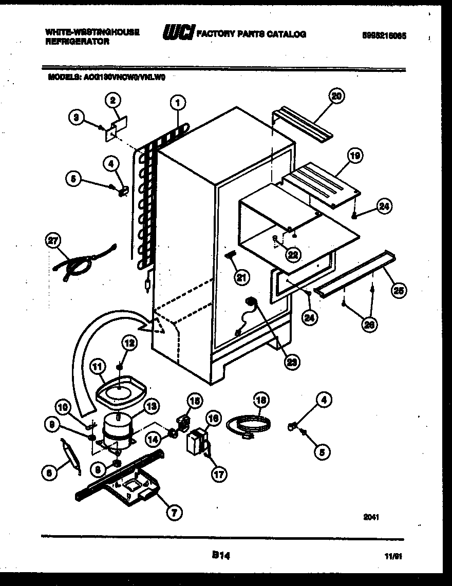 White-Westinghouse ACG130VNLW0 system and automatic defrost parts diagram