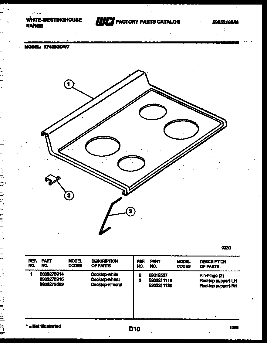 White-Westinghouse KF420GDD7 cooktop parts diagram