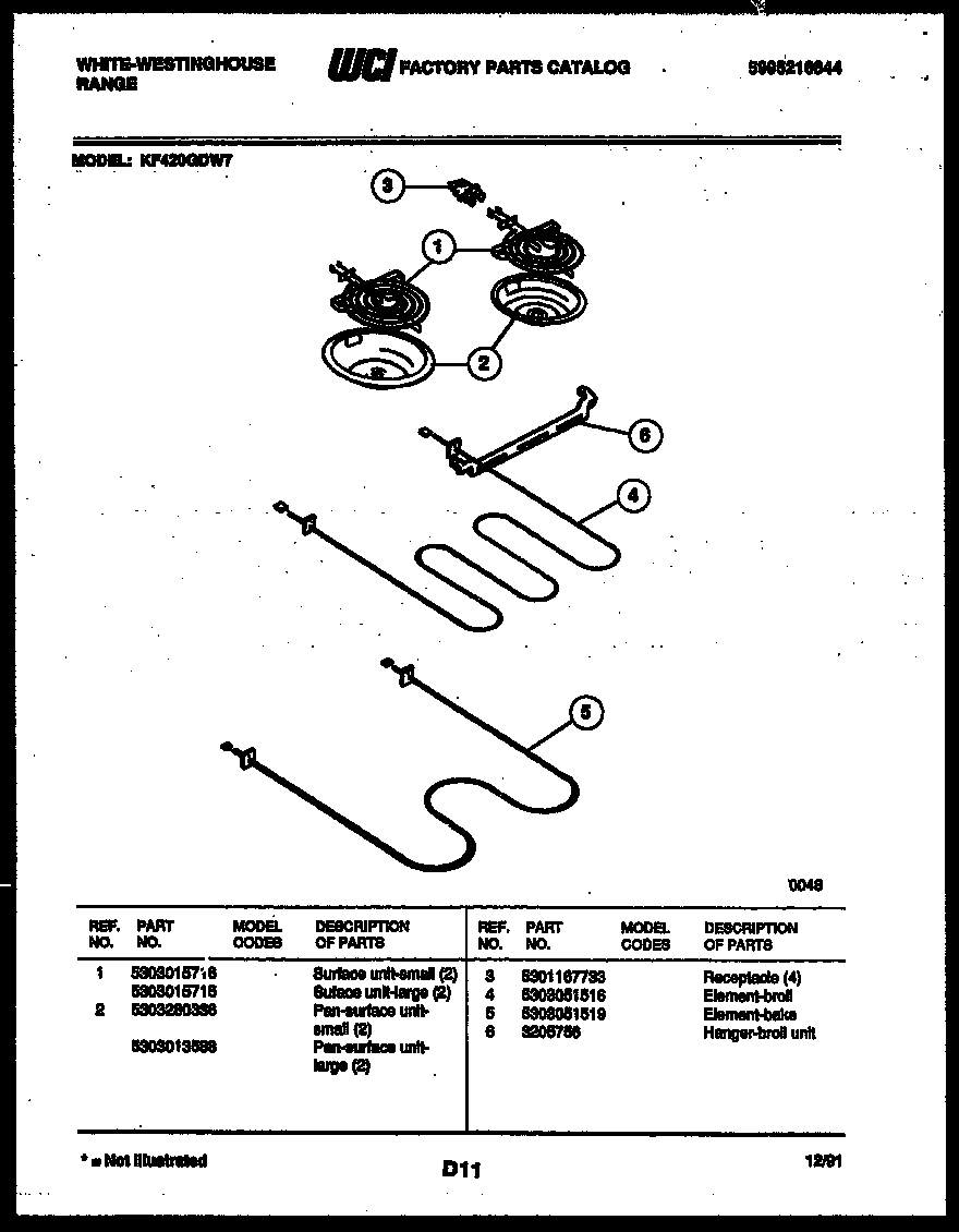 White-Westinghouse KF420GDD7 broiler parts diagram