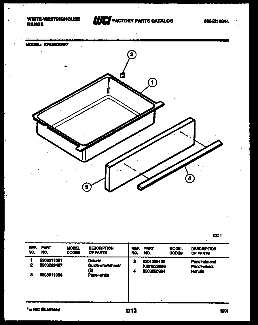 White-Westinghouse KF420GDD7 drawer parts diagram