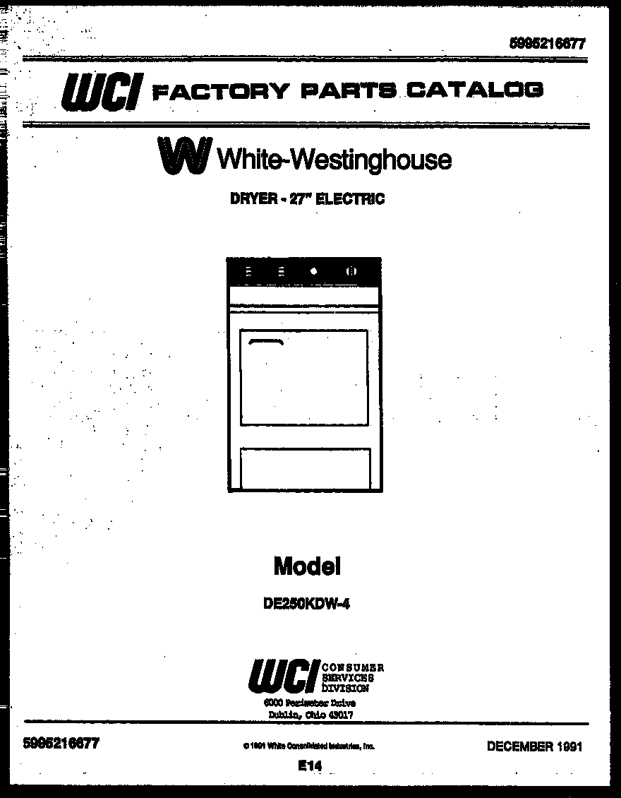 White-Westinghouse DE250KDW4 null diagram